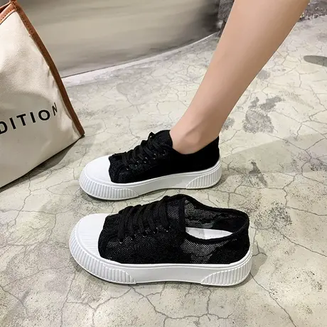 小白鞋女鞋2023夏季新款单网面透气网鞋镂空薄款百搭ins运动板鞋商品大图