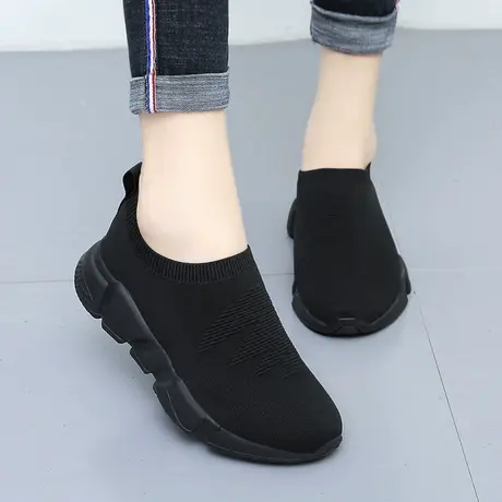 老北京布鞋女秋季新款袜子鞋全黑大妈女鞋40-43休闲软底妈妈鞋41商品大图