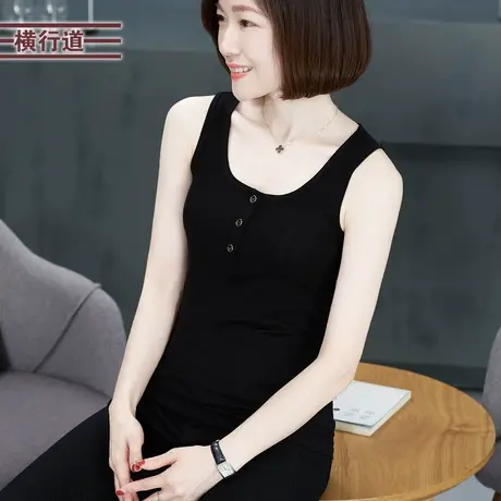 2025夏装新款圆领背心无袖打底衫内搭小吊带黑色上衣修身简约女装商品大图