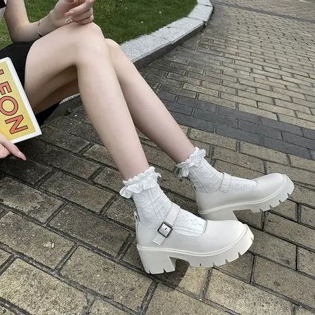 白色日系jk配裙子玛丽珍小皮鞋女厚底2024新款春百搭一字扣单鞋潮图片