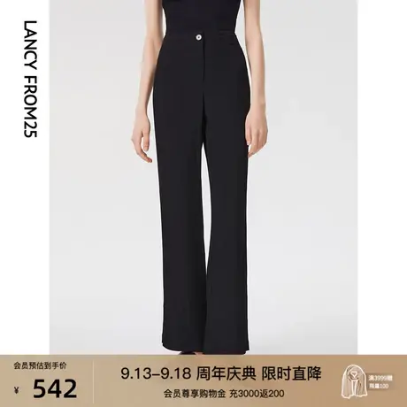 朗姿高腰直筒职业黑色西装裤显瘦垂感阔腿裤2023春秋季新款长裤女商品大图