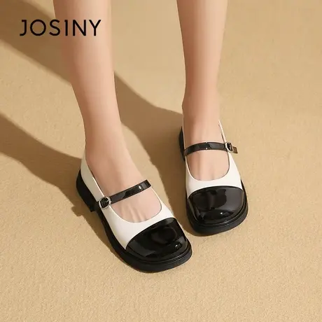 Josiny/卓诗尼玛丽珍小皮鞋2023夏秋新款法式平底低帮一字带女鞋商品大图