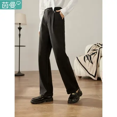 茵曼旗舰店2023冬女装新款简约宽松西装裤垂百搭休闲直筒裤女商品大图
