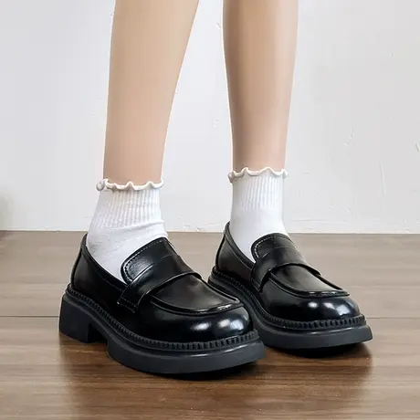 回力女鞋黑色小皮鞋女2023新款夏季jk制服单鞋平底英伦风乐福鞋子商品大图