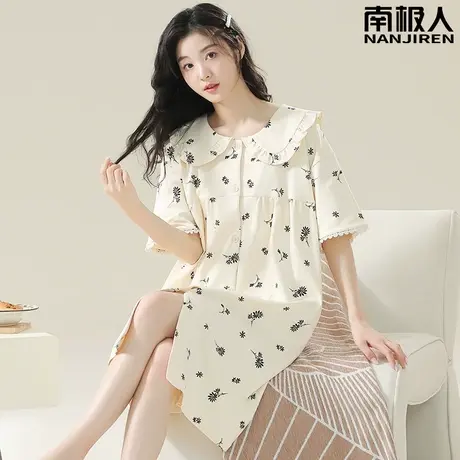 纯棉睡裙女夏季夏款性感短袖2024新款春秋款温雅孕妇睡衣夏天女款商品大图