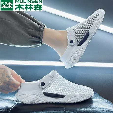 木林森网面春季男鞋爆款网眼套脚休闲洞洞凉鞋镂空运动一脚蹬网鞋商品大图