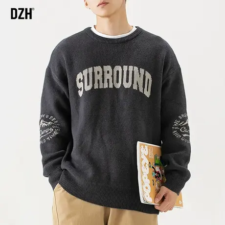 男士韩系慵懒毛衣男圆领宽松冬季保暖针织衫2023年新款毛线衣外套商品大图