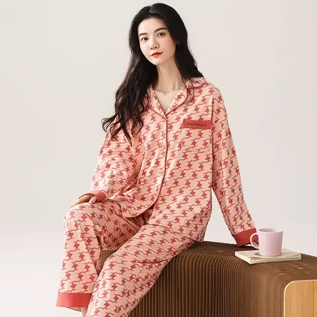 猫人睡衣秋季女款2023新款家居服套装春秋季可外穿长袖纯棉两件装商品大图