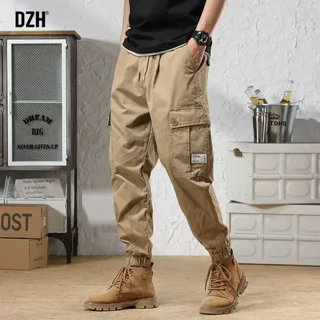 男生卡其色裤子男秋季潮流百搭帅气潮牌休闲裤宽松工装裤束脚男裤商品大图