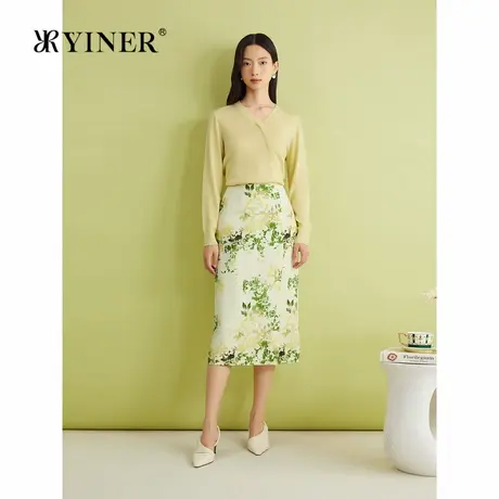 【美丽诺羊毛】YINER音儿春季含蚕丝不对称V领针织衫商品大图