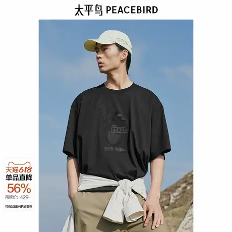 太平鸟男装情侣潮牌短袖T恤2025春新款立体刺绣圆领体恤青年上衣商品大图
