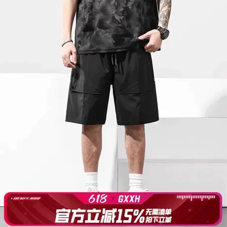 GxxH2025潮大码男装加肥加大透气五分裤薄款拼接宽松冰丝休闲短裤商品大图