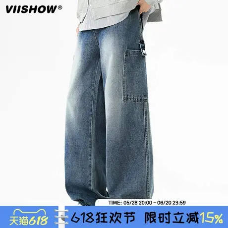 VIISHOW美式复古牛仔裤男士2025夏季新款直筒裤子宽松阔腿工装裤商品大图