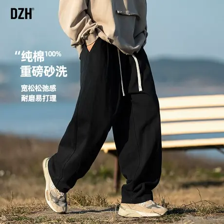 男士宽松阔腿裤男春季休闲直筒裤黑色纯棉裤子男款工装裤2025新款商品大图