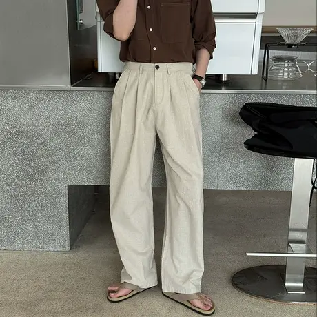 OOTD休闲亚麻裤男夏季松弛感直筒宽松阔腿裤清凉垂感简约通勤长裤商品大图