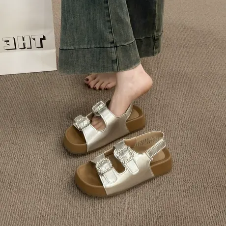 法式绝美凉鞋女2025年夏季新款水钻百搭厚底拖鞋高级感沙滩凉拖鞋商品大图