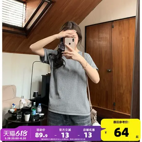 yoe短袖t恤女灰色圆领宽松简约上衣半袖2025年夏季新款打底衫潮商品大图