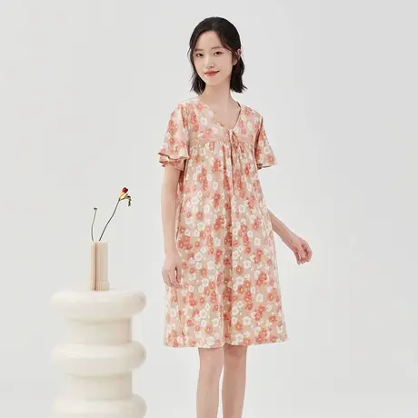 顶瓜瓜睡裙女款2025新款顶呱呱纯棉碎花满印女士夏季短袖家居裙商品大图
