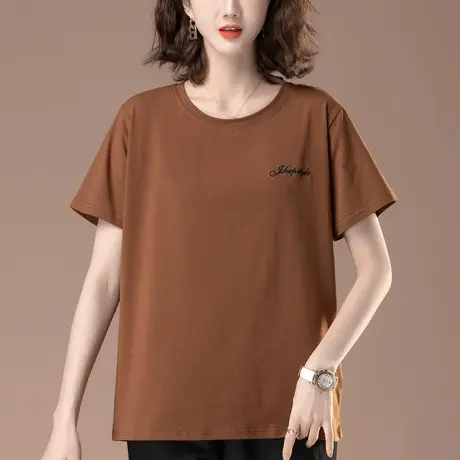 妈妈夏装短袖t恤加肥加大码女装宽松中老年纯棉休闲圆领显瘦体恤商品大图