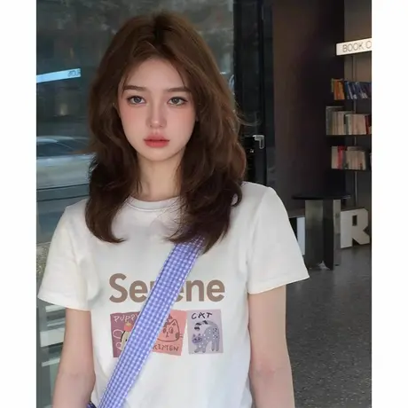 KWV真维斯美式辣妹印花内搭短袖t恤女2025新款超火减龄上衣女夏商品大图
