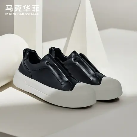 马克华菲男鞋2025夏季新款皮面防水免系鞋带厚底运动休闲男士板鞋商品大图