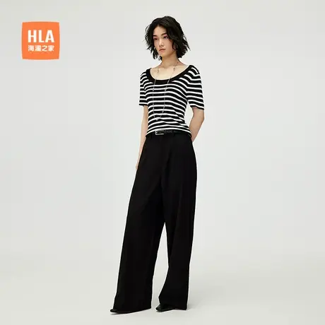 HLA/海澜之家撞色条纹显瘦短袖针织衫25夏季新款打底时尚上衣女装商品大图