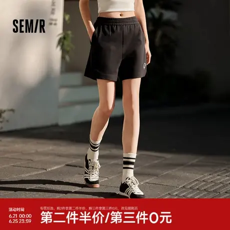 森马休闲裤女刺绣开叉直筒裤简约运动风夏季宽松质感短裤女生百搭图片