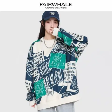 马克华菲美式复古字母印花圆领卫衣女2025新款春秋宽松情侣装上衣图片