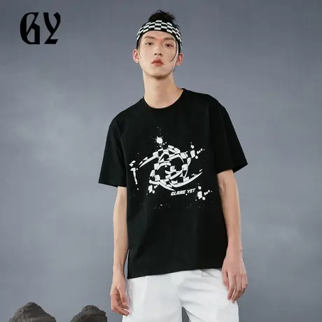 雅戈尔奥莱 GY男装夏季棋盘格元素印花微落肩廓形纯棉男士短袖图片