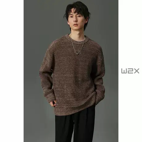 w2x2024秋冬季新款圆领设计感阔形毛衣男痞帅高级感慵懒风针织衫商品大图