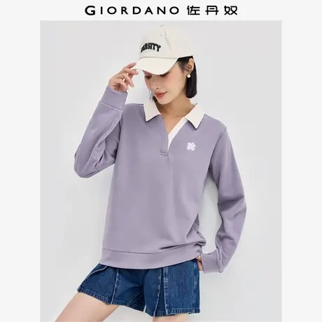 佐丹奴外套女装笑脸绣花撞色V字翻领针织套头卫衣 05324831商品大图