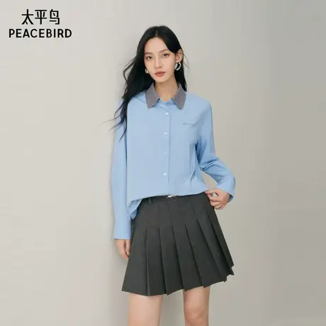 【商场同款】太平鸟25冬季新款miu系撞色拼接磨毛感衬衫A1CAF410A商品大图