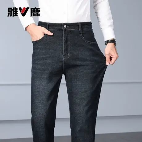 雅鹿男士加厚直筒牛仔裤秋冬新款休闲百搭宽松商务休闲牛仔长裤男商品大图