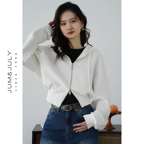 嘉茱莉2023秋季新款莫代尔卫衣外套女小个子短款开衫卫衣美式上衣商品大图