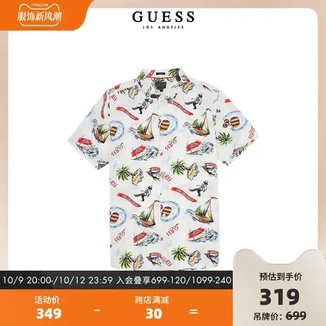 GUESS23新男波西米亚风涂鸦印花休闲短袖衬衫外套-M3GH52WD4Z2图片