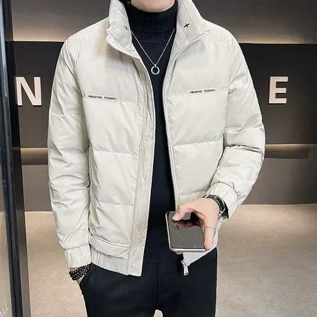 冬季潮牌2023立领羽绒服男个性短款痞帅修身保暖加厚冬装轻熟外套图片