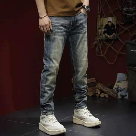 时尚百搭高档牛仔裤男美式高街牛仔裤直筒纯棉潮流舒适男士牛仔裤图片