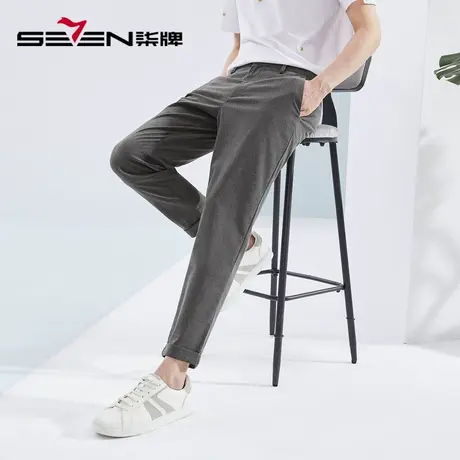柒牌休闲长裤男时尚复古色织格纹春夏2023新款男士中腰直筒九分裤图片