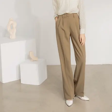 桔熊秋季通勤简约西装长裤子女装修身遮肉高腰直筒裤大码BA6847图片