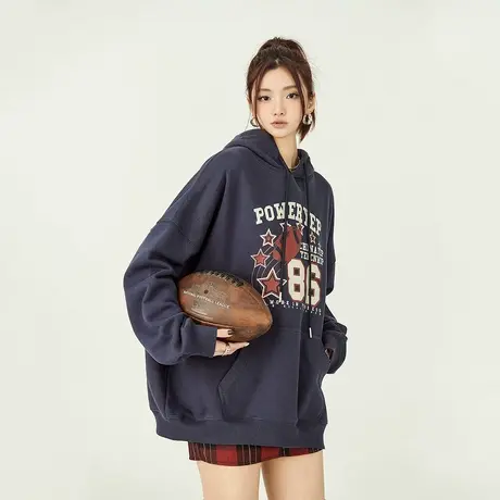 YEP美式校园风连帽卫衣女春秋薄款2023新款宽松oversize潮牌上衣商品大图