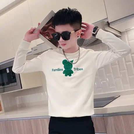 刺绣卫衣修身长袖t恤高街ins春秋百搭休闲潮牌上衣无帽圆领打底衫图片