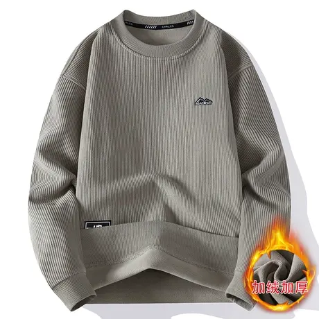 刺绣卫衣男秋冬季加绒加厚青年个性长袖打底衫休闲圆领上衣打底衫商品大图