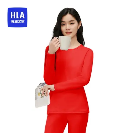 HLA/海澜之家女士圆领加厚蜂窝暖绒秋衣秋裤护膝抑菌防螨套头套装图片