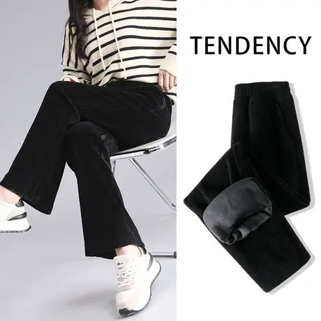 ZR真维斯2023新款裤子女冬季雪尼尔灯芯绒设计感加绒加厚直筒裤潮商品大图