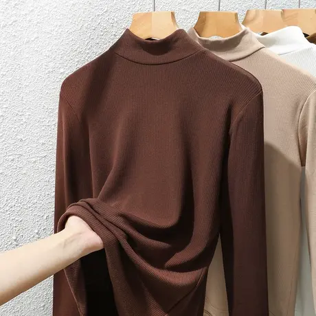 半高领莫代尔打底衫女秋冬新款加绒内搭时髦时尚洋气T恤长袖上衣商品大图