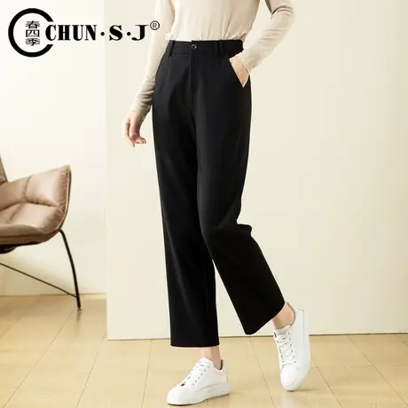 黑色直筒裤2023新款女羊毛裤子女春秋小个子休闲窄版西装裤九分裤商品大图