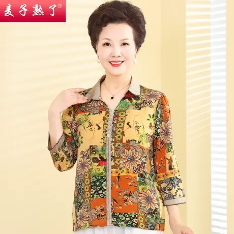 妈妈夏装新款衬衫七分袖T恤雪纺小衫春洋气阔太太上衣中老年女装商品大图