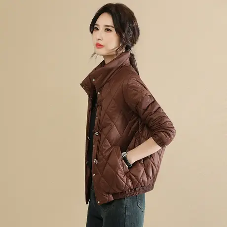 韩潮袭人立领菱格纹棉衣棉服女2023冬季新款轻便保暖小棉袄外套图片