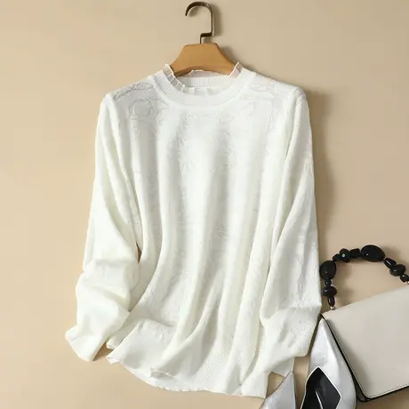 半高领毛衣蕾丝洋气针织打底衫春装女2024年新款韩版宽松内搭上衣商品大图
