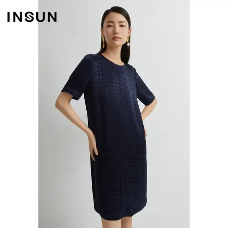 INSUN恩裳线上专选夏季千鸟格提花H型连衣裙图片